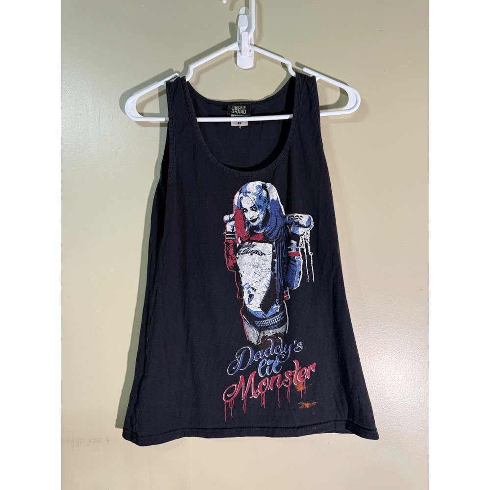 Harley Quinn Y2K Daddy's Lil Monster Black Graphic Tank Top Womens M